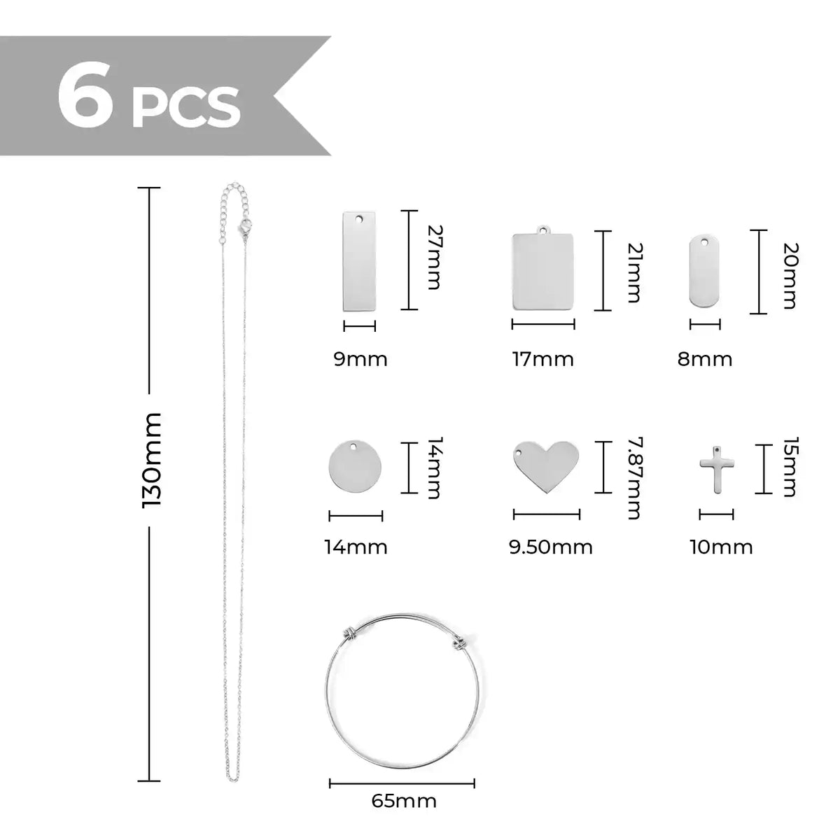 Silver Stainless Steel Necklace Bracelet Tag DIY Set