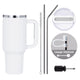 White to Silver Stainless Steel Tumbler with Removable Handle (40oz)