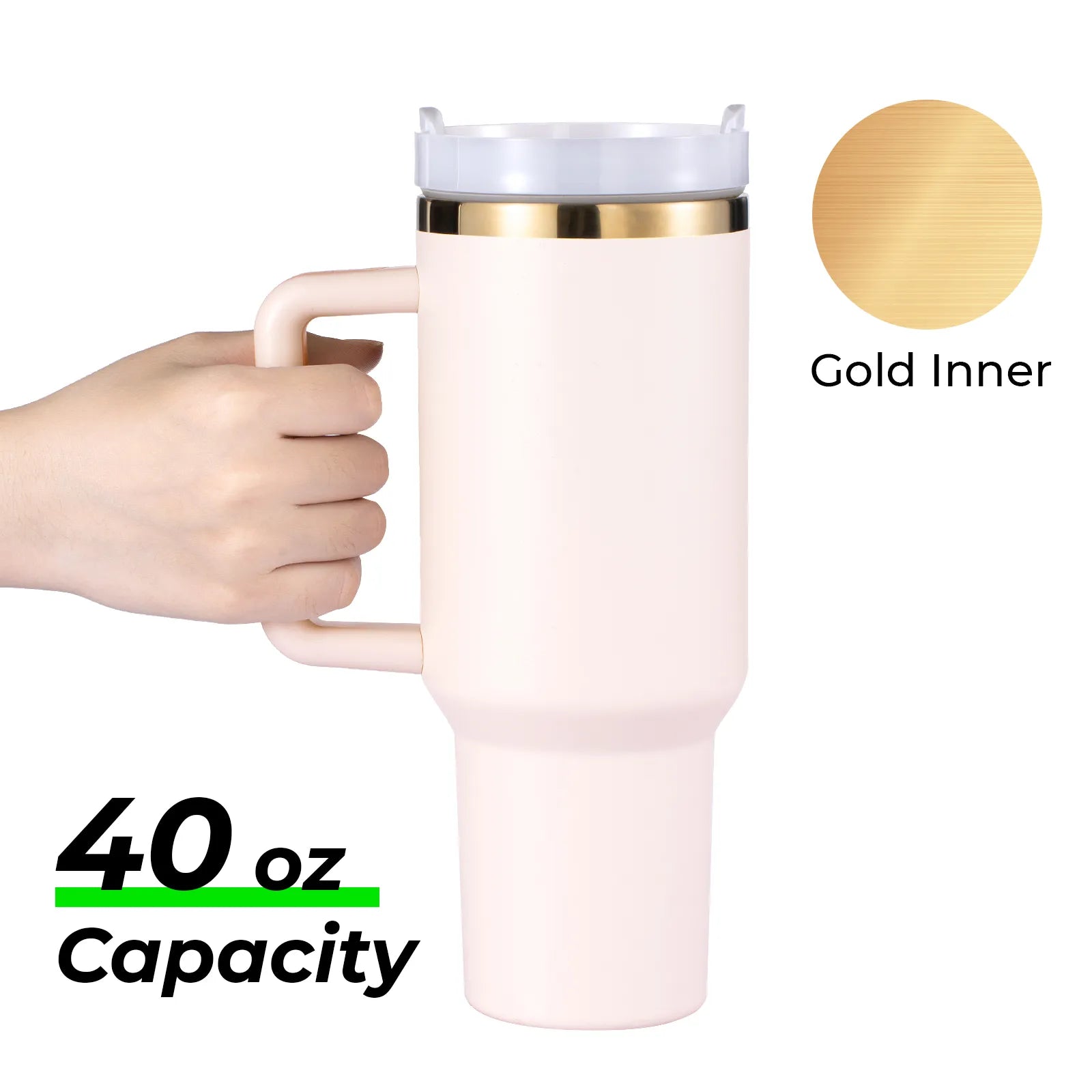 Pink to Gold Stainless Steel Tumbler with Removable Handle (40oz)