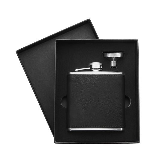 Black to Silver Laserable PU Stainless Steel Hip Flask (6oz)