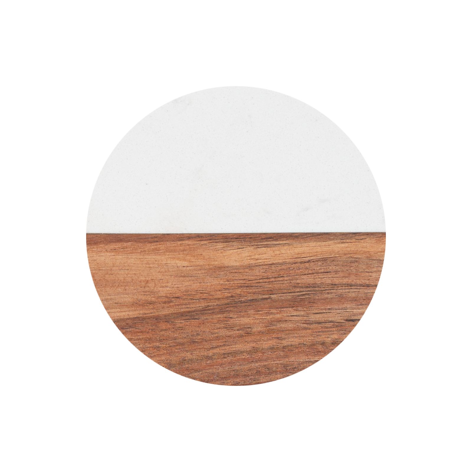 Round White Marble and Wood Coasters (4pcs)