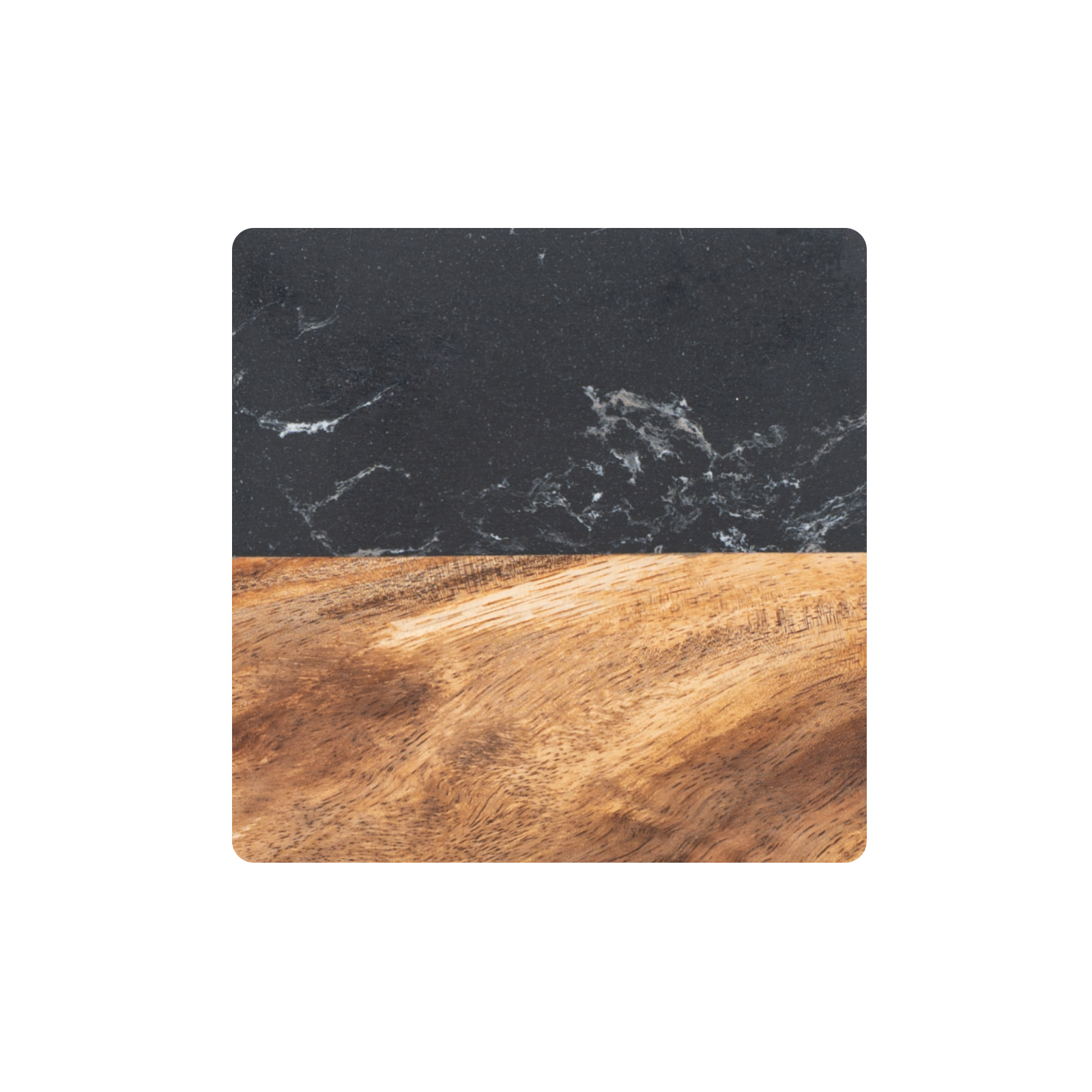 Square Black Marble and Wood Coasters (4pcs)