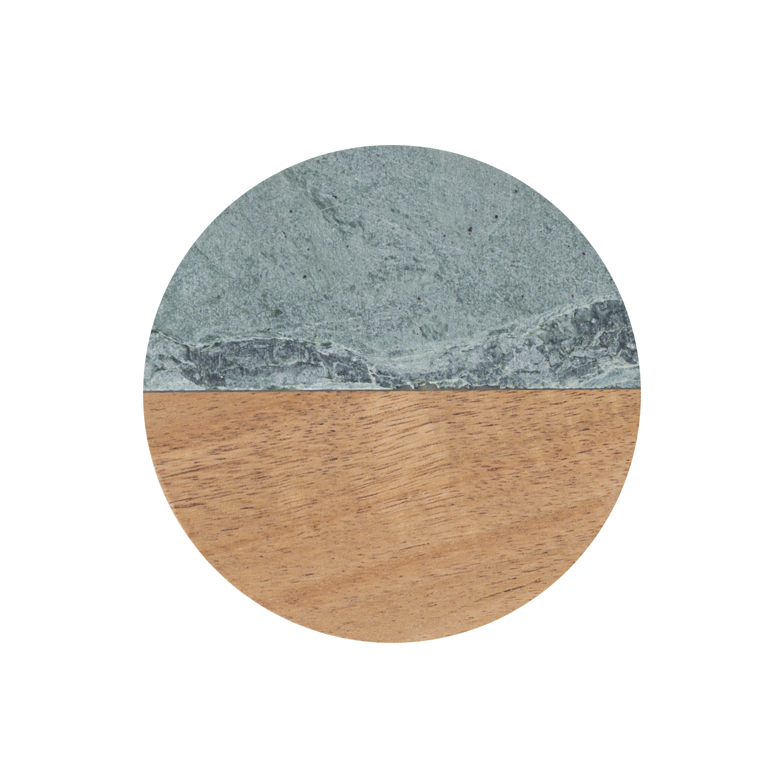 Round Dark Green Marble and Wood Coasters (4pcs)